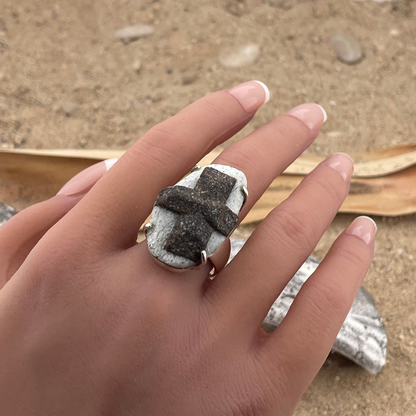 Staurolite silver ring size 62 