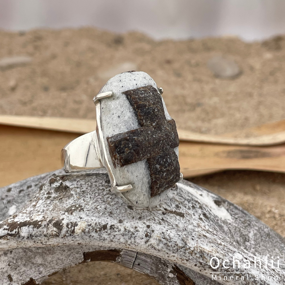 Bague en argent staurolite taille 62 