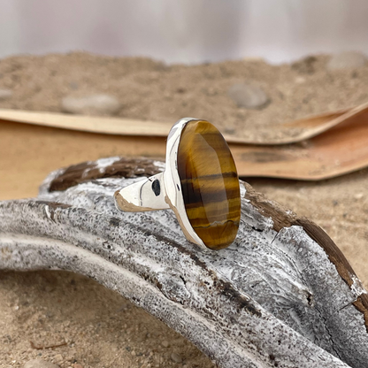 Tiger eye silver ring size 56 