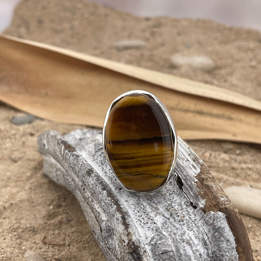 Tiger eye silver ring size 56 