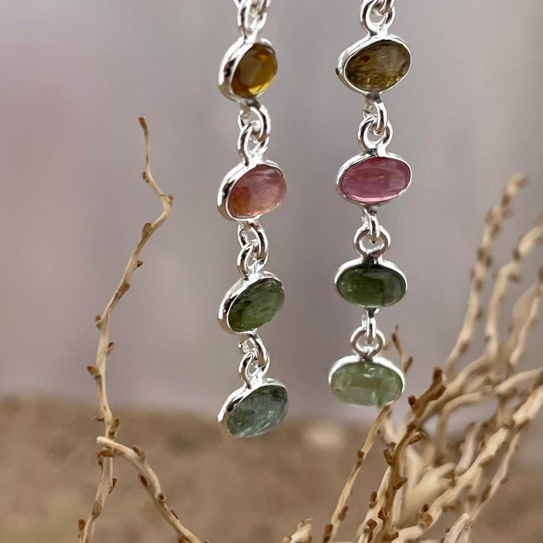 Boucles d'oreilles puces tourmaline multicolore facette 4mm <br><span style="font-weight:bold;"> "Tendresse"