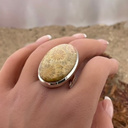 Bague en argent Corail Pétrifié taille 59 