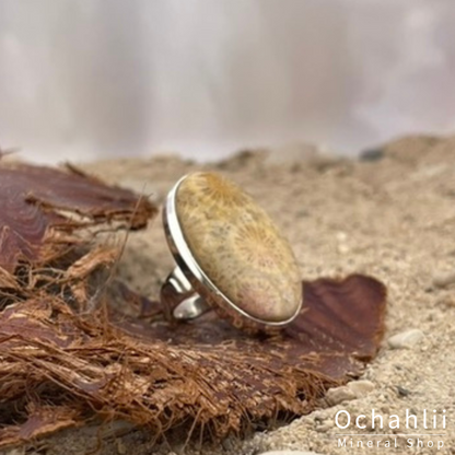 Bague en argent Corail Pétrifié taille 59 