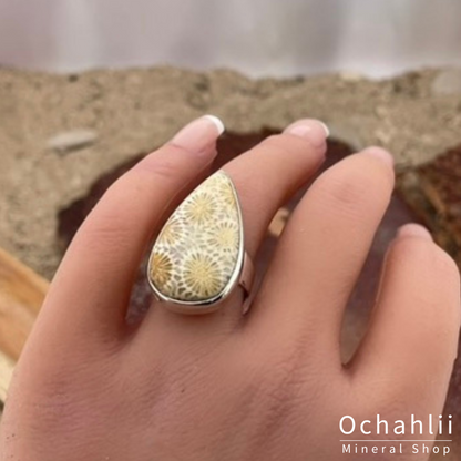 Bague en argent Corail Pétrifié taille 53 