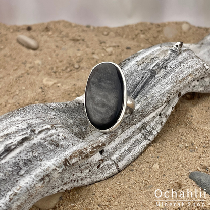 Obsidiaan zilver zilveren ring maat 57+