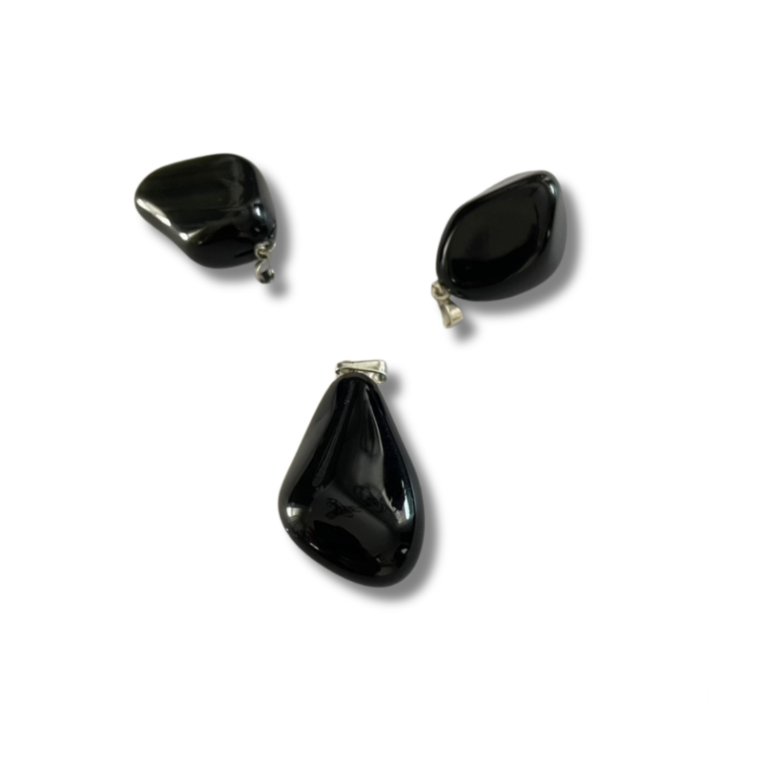 Trommelsteinhänger Obsidian schwarz