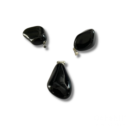 Obsidian black tumbled stone pendant