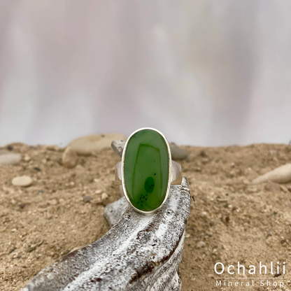 Jade silver ring size 57