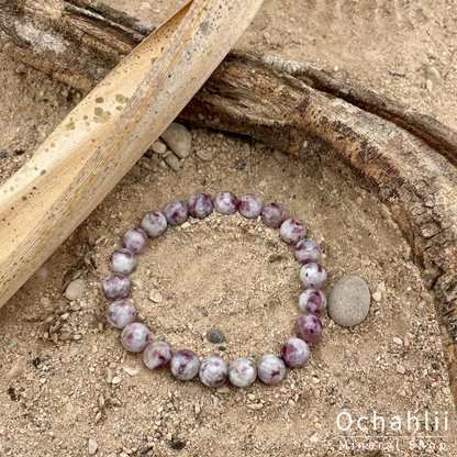 Tourmaline pink on quartz bracelet 10mm