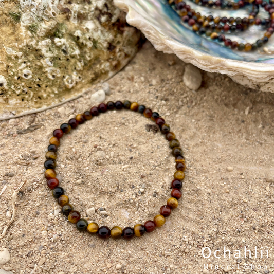 Tiger eye multicolored bracelet 4mm<br> <span style="font-weight:bold;">"Reach goal"</span>