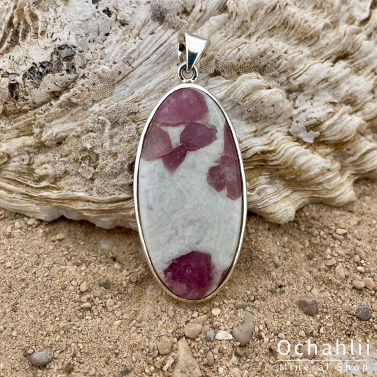 Rubellite on Quartz silver pendant 