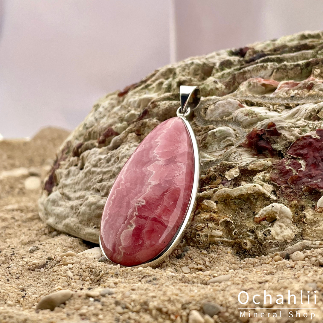 Rhodochrosite silver pendant