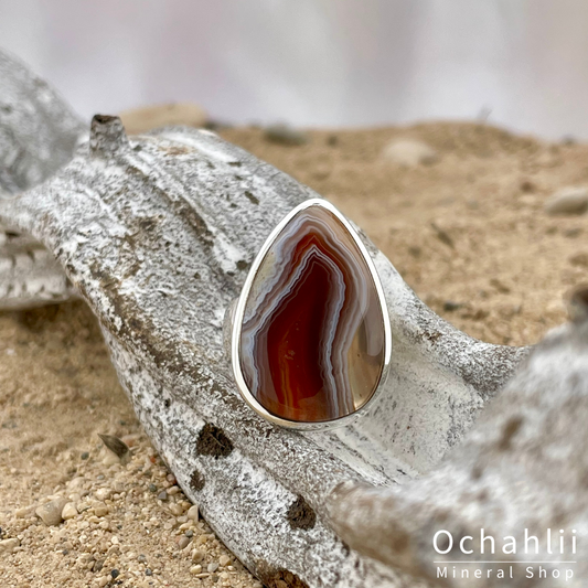 Agate silver ring size 55
