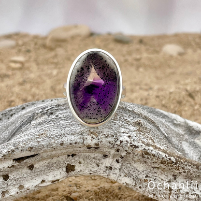 Star Amethyst - Elestial (Mexico) silver ring size 54