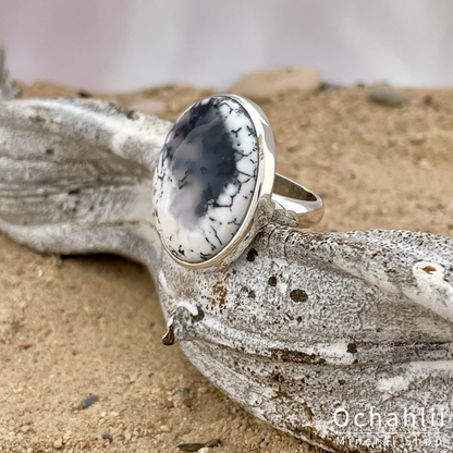 Dendritenopal Silberring Größe 59