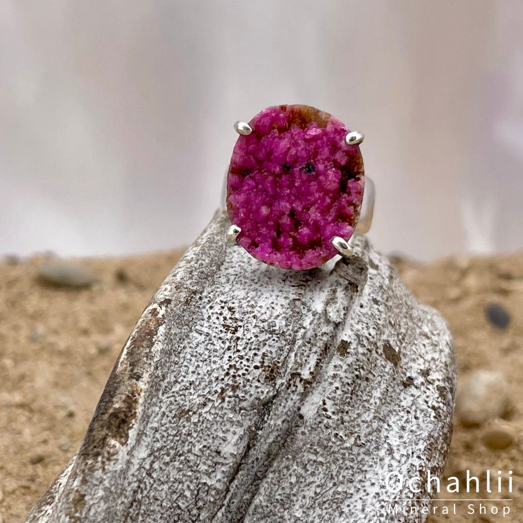 Bague en argent brut Calcite Cobalt taille 54