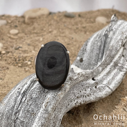 Obsidian (Silber) silberner Ring Größe 59