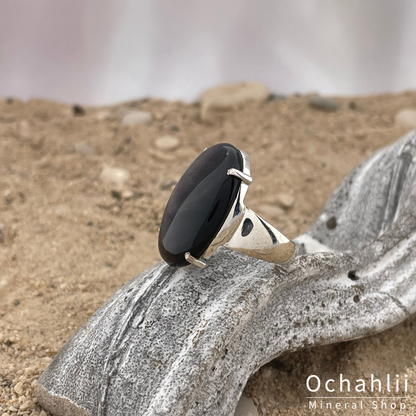 Obsidian (Silber) silberner Ring Größe 59