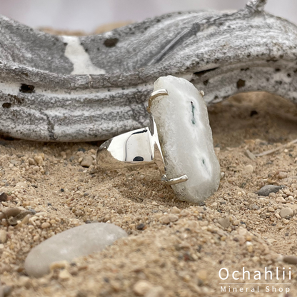 Solar quartz stalactite silver ring size 62